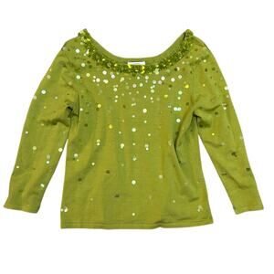 Talbots Vtg Sequin Embellished Silk Pullover Sweater Round Neck Womens Medium